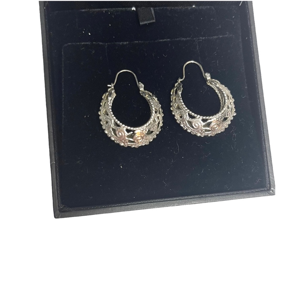 Vintage Silver Tone Filigree Hoop Earrings - Picture 5 of 7